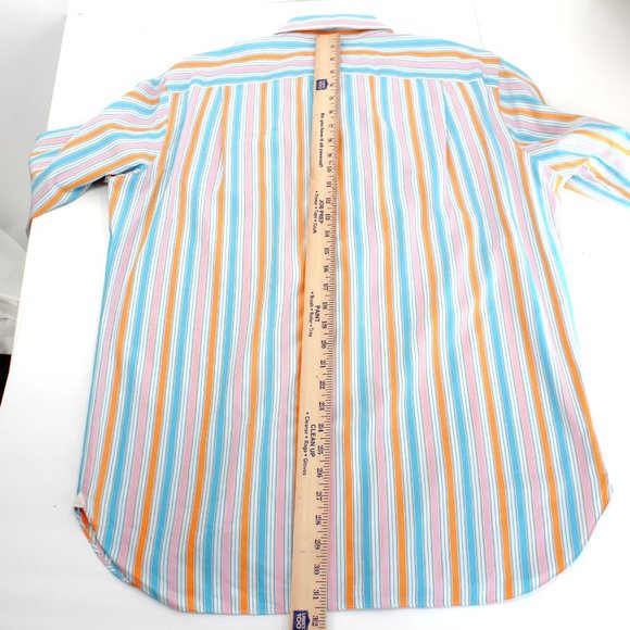 ISAIA Napoli Men's Shirt Multicolor Cotton Striped Long Sleeve Button Front L - Picture 14 of 16